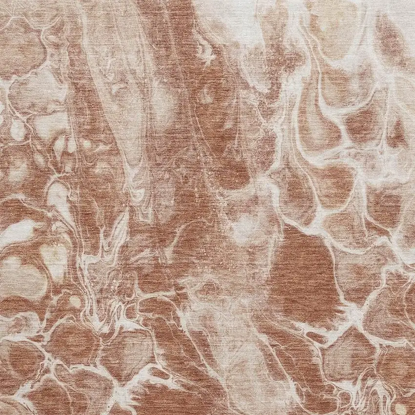 Terra Cotta And Ivory Abstract Washable Area Rug With UV Protection Photo 3