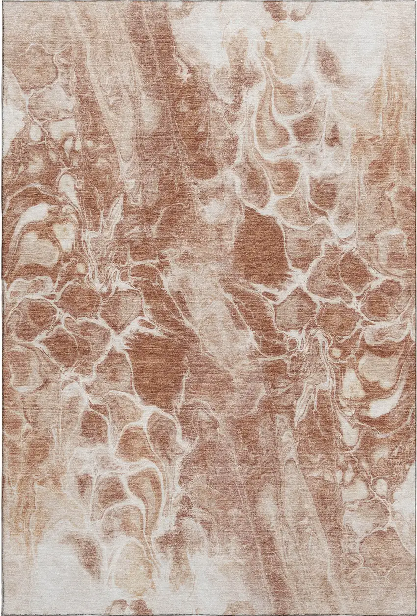 Terra Cotta And Ivory Abstract Washable Area Rug With UV Protection Photo 1