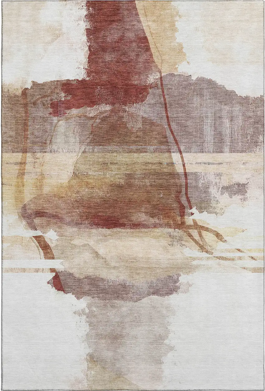 Terra Cotta And Ivory Abstract Washable Area Rug With UV Protection Photo 3