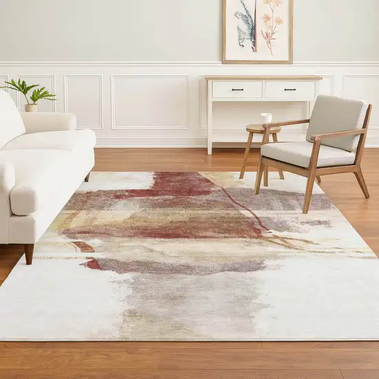 Terra Cotta And Ivory Abstract Washable Area Rug With UV Protection Photo 2