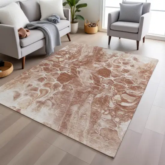Terra Cotta And Ivory Abstract Washable Indoor Outdoor Area Rug Photo 4
