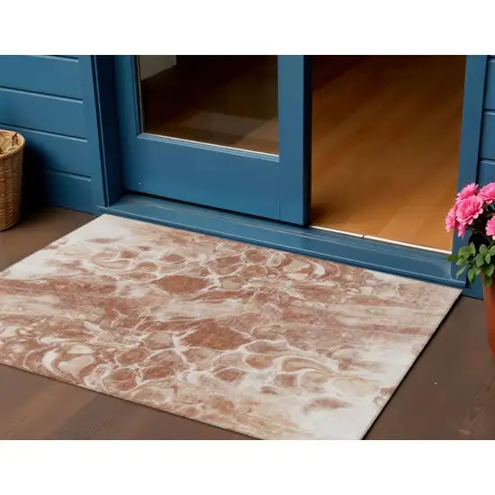 Terra Cotta And Ivory Abstract Washable Indoor Outdoor Area Rug Photo 2