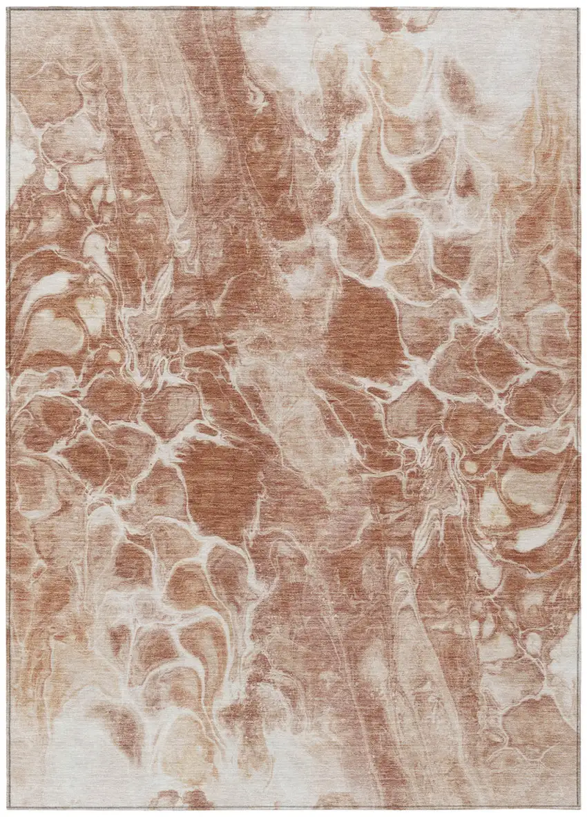 Terra Cotta And Ivory Abstract Washable Indoor Outdoor Area Rug Photo 7
