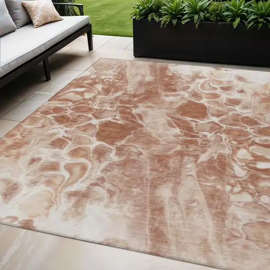 Terra Cotta And Ivory Abstract Washable Indoor Outdoor Area Rug Photo 2