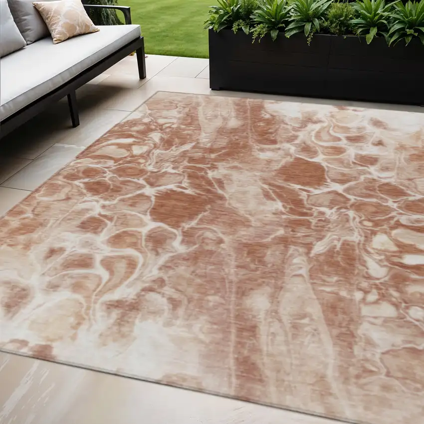 Terra Cotta And Ivory Abstract Washable Indoor Outdoor Area Rug Photo 2