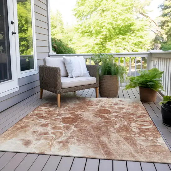 Terra Cotta And Ivory Abstract Washable Indoor Outdoor Area Rug Photo 6