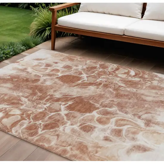 Terra Cotta And Ivory Abstract Washable Indoor Outdoor Area Rug Photo 2