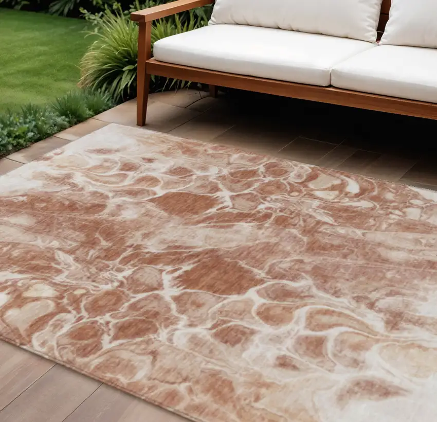 Terra Cotta And Ivory Abstract Washable Indoor Outdoor Area Rug Photo 2