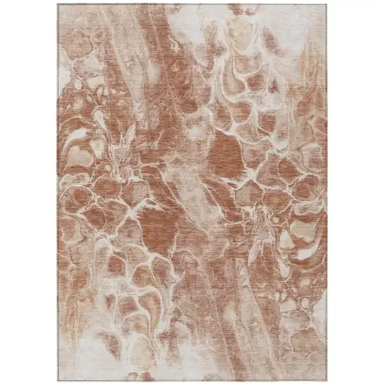 Terra Cotta And Ivory Abstract Washable Indoor Outdoor Area Rug Photo 7