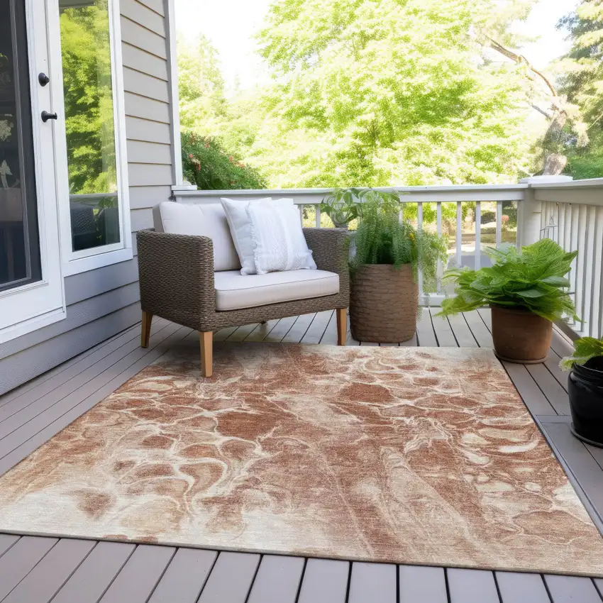 Terra Cotta And Ivory Abstract Washable Indoor Outdoor Area Rug Photo 6