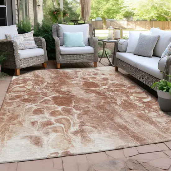 Terra Cotta And Ivory Abstract Washable Indoor Outdoor Area Rug Photo 3