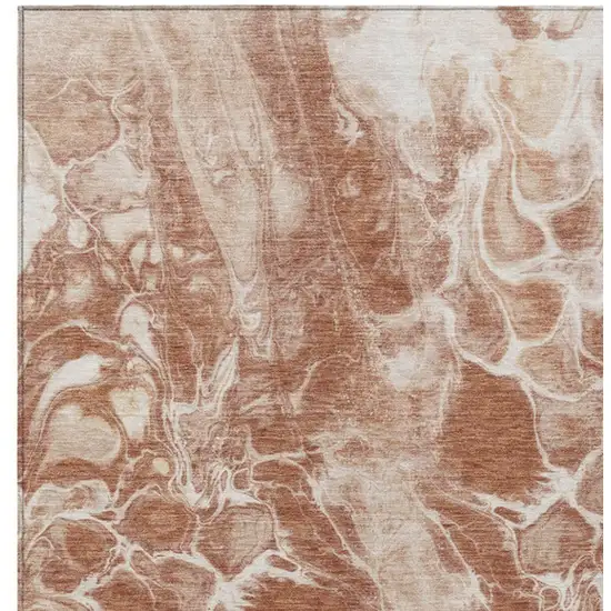 Terra Cotta And Ivory Abstract Washable Indoor Outdoor Area Rug Photo 9