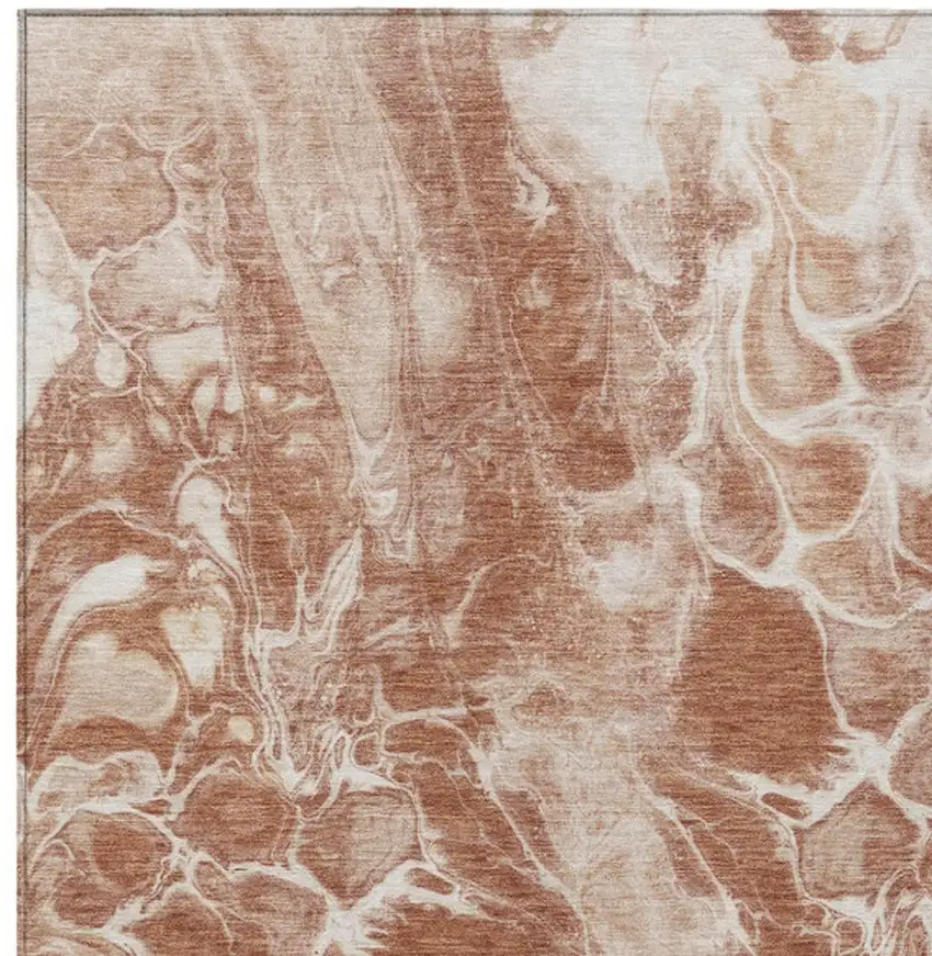 Terra Cotta And Ivory Abstract Washable Indoor Outdoor Area Rug Photo 9