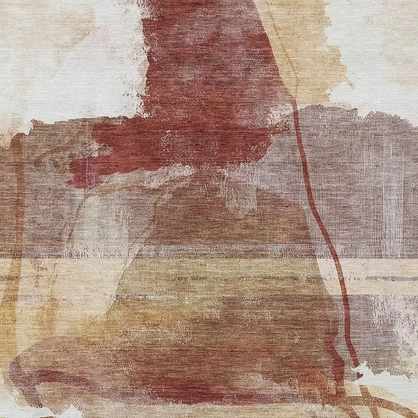 Terra Cotta And Ivory Abstract Washable Indoor Outdoor Area Rug Photo 1