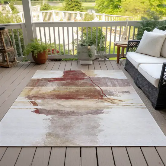 Terra Cotta And Ivory Abstract Washable Indoor Outdoor Area Rug Photo 7
