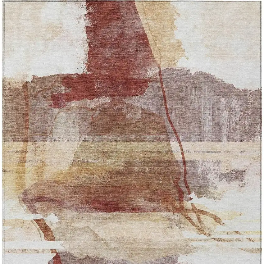 Terra Cotta And Ivory Abstract Washable Indoor Outdoor Area Rug Photo 9