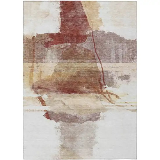 Terra Cotta And Ivory Abstract Washable Indoor Outdoor Area Rug Photo 8