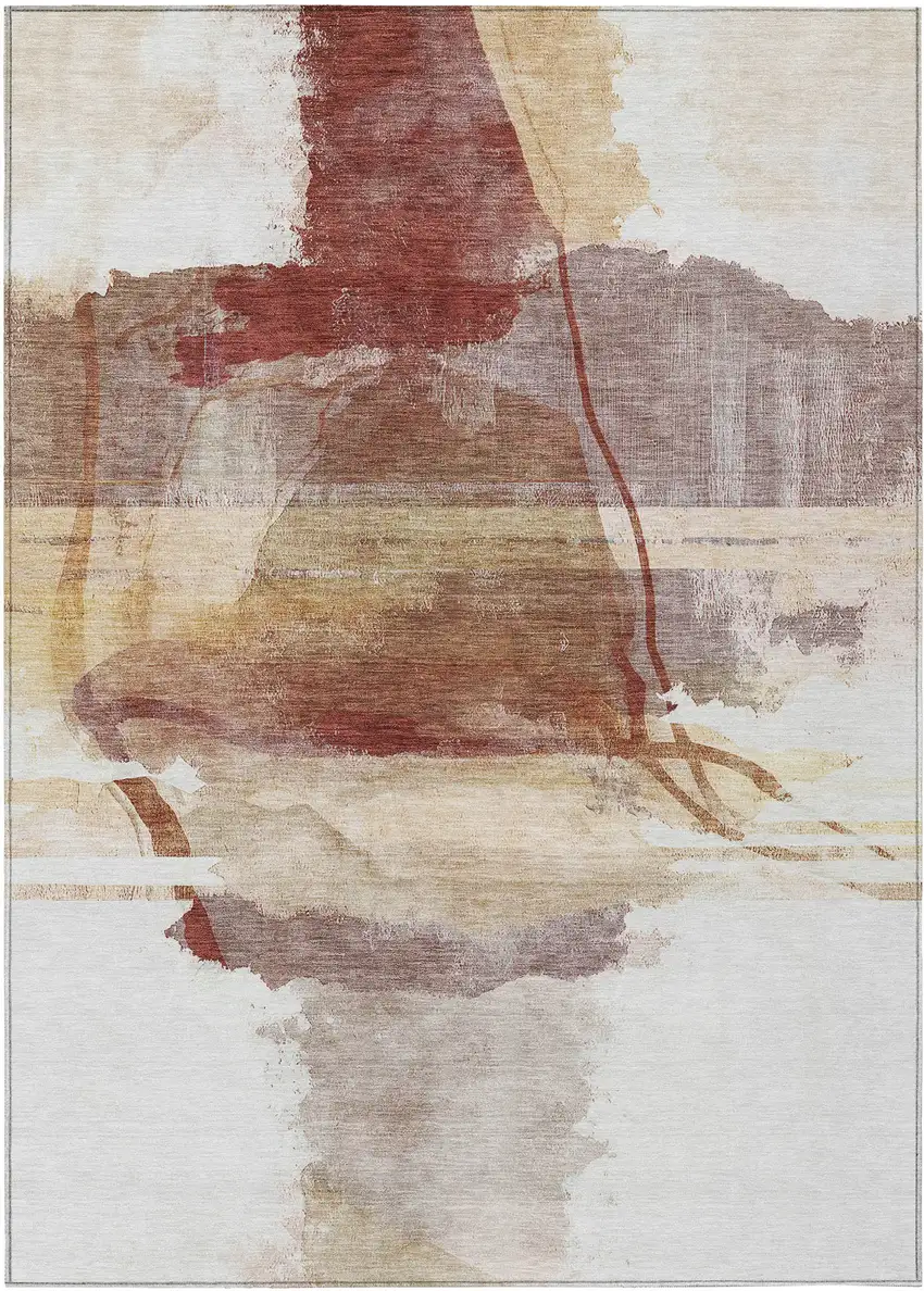 Terra Cotta And Ivory Abstract Washable Indoor Outdoor Area Rug Photo 8