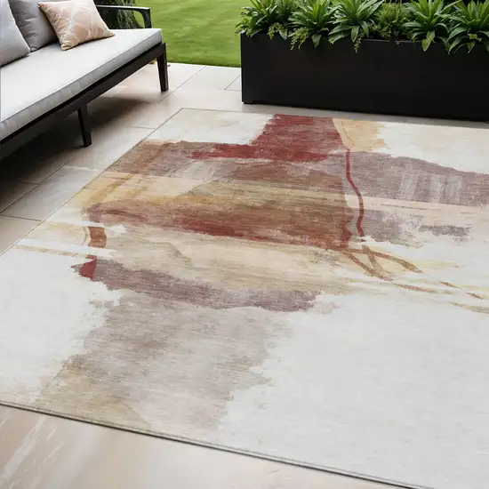 Terra Cotta And Ivory Abstract Washable Indoor Outdoor Area Rug Photo 2