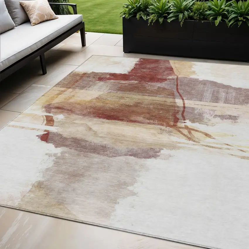 Terra Cotta And Ivory Abstract Washable Indoor Outdoor Area Rug Photo 2