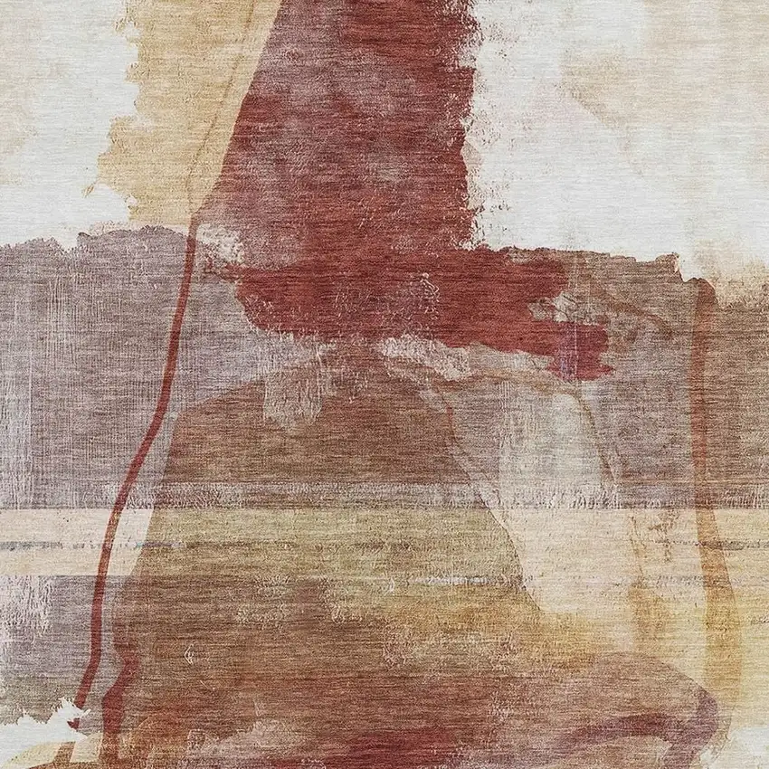 Terra Cotta And Ivory Abstract Washable Indoor Outdoor Area Rug Photo 3