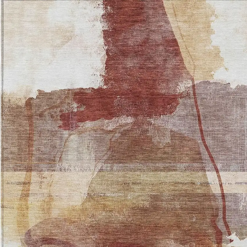 Terra Cotta And Ivory Abstract Washable Indoor Outdoor Area Rug Photo 1
