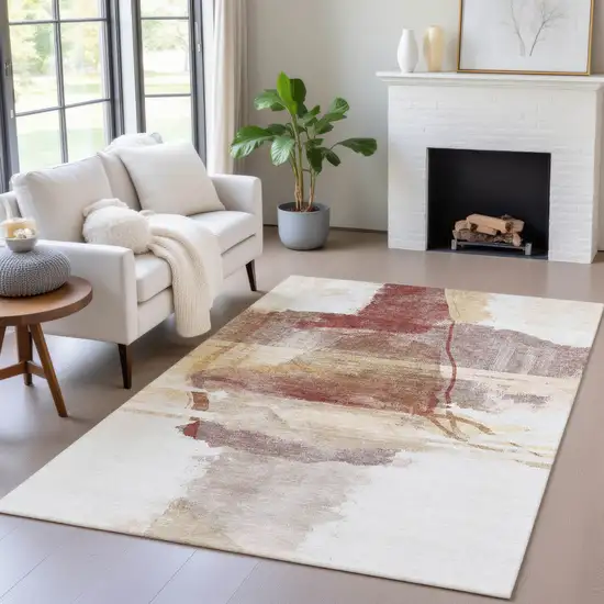 Terra Cotta And Ivory Abstract Washable Indoor Outdoor Area Rug Photo 6