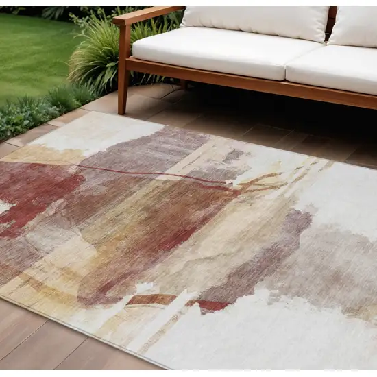 Terra Cotta And Ivory Abstract Washable Indoor Outdoor Area Rug Photo 2