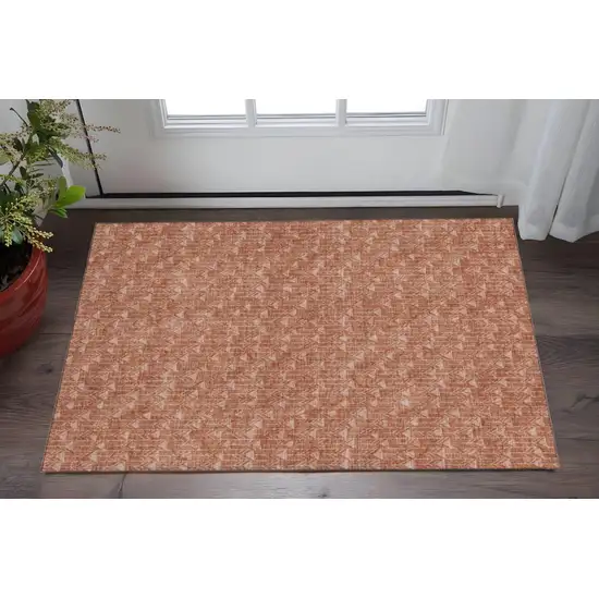 Terra Cotta And Ivory Geometric Washable Area Rug With UV Protection Photo 2