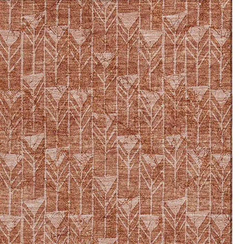 Terra Cotta And Ivory Geometric Washable Area Rug With UV Protection Photo 4
