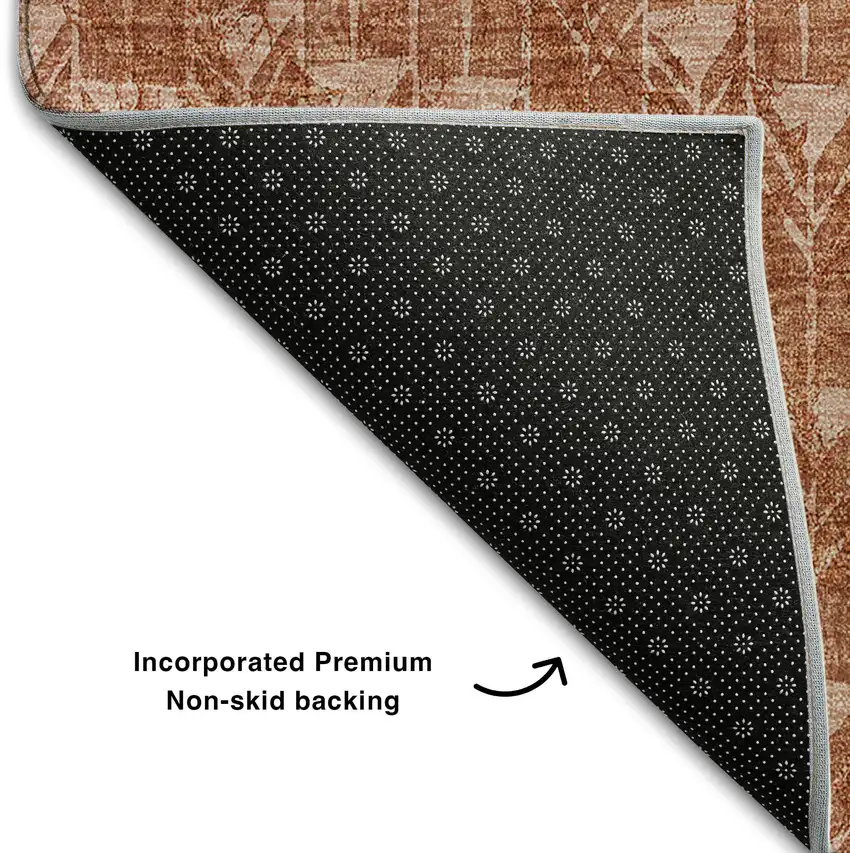 Terra Cotta And Ivory Geometric Washable Area Rug With UV Protection Photo 6
