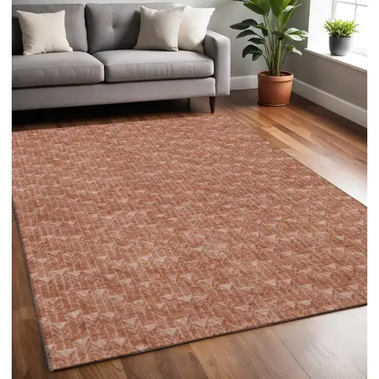 Terra Cotta And Ivory Geometric Washable Area Rug With UV Protection Photo 2