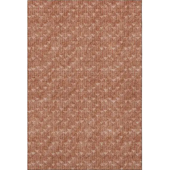 Terra Cotta And Ivory Geometric Washable Area Rug With UV Protection Photo 3