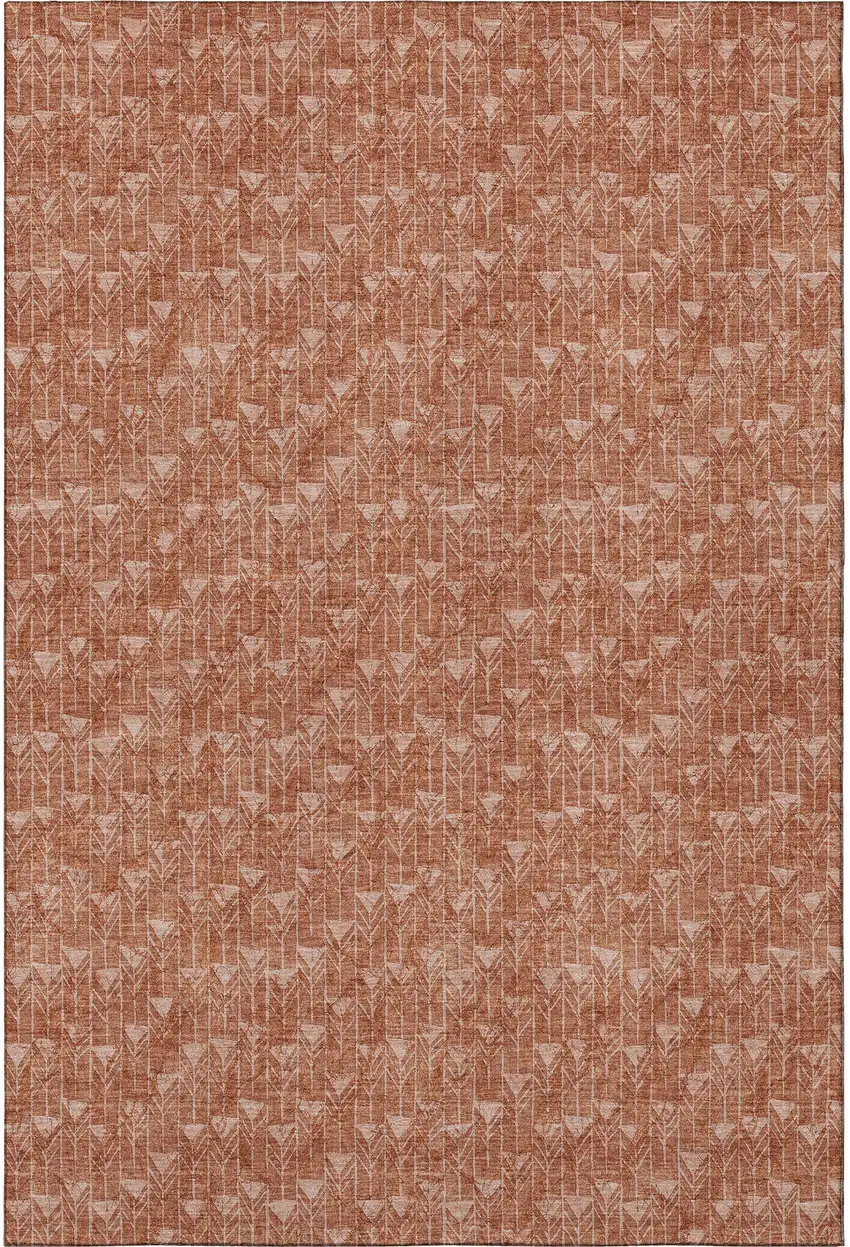 Terra Cotta And Ivory Geometric Washable Area Rug With UV Protection Photo 3