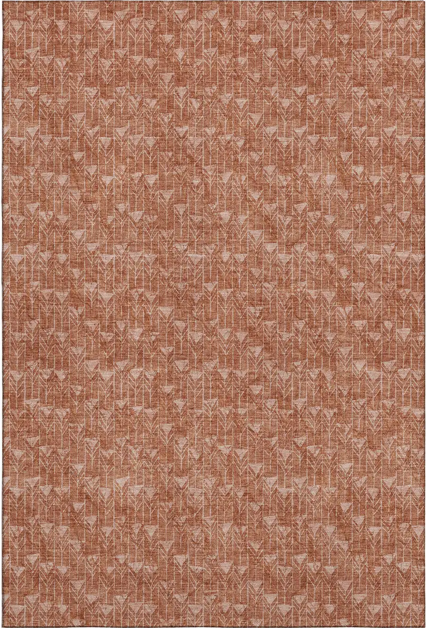 Terra Cotta And Ivory Geometric Washable Area Rug With UV Protection Photo 1
