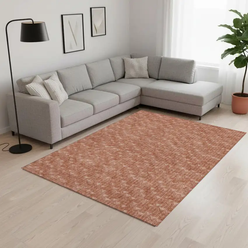 Terra Cotta And Ivory Geometric Washable Area Rug With UV Protection Photo 1