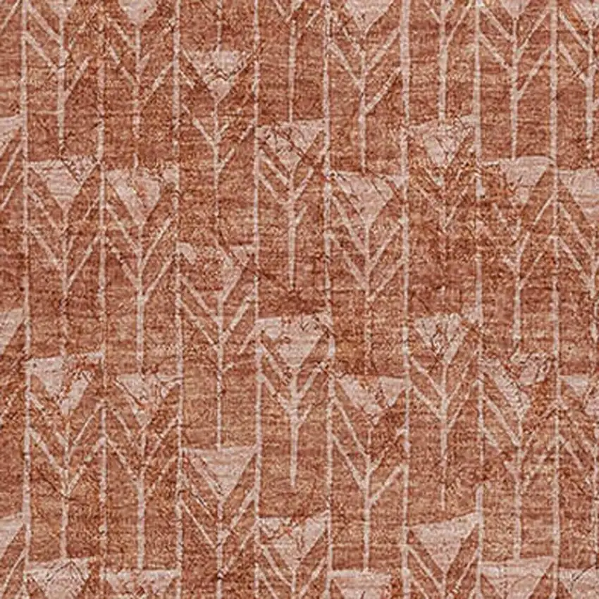 Terra Cotta And Ivory Geometric Washable Area Rug With UV Protection Photo 3