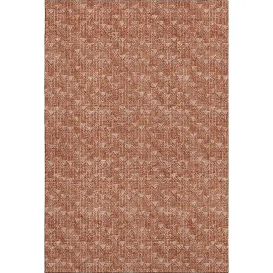 Terra Cotta And Ivory Geometric Washable Area Rug With UV Protection Photo 1