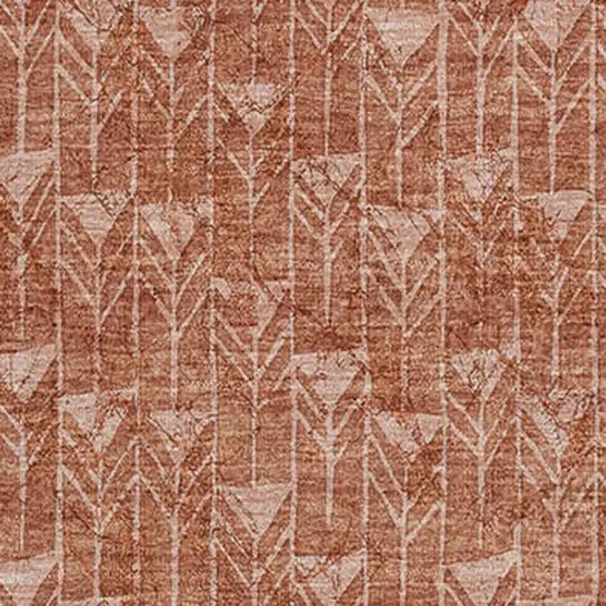 Terra Cotta And Ivory Geometric Washable Area Rug With UV Protection Photo 3