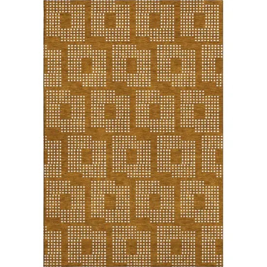 Terra Cotta And Ivory Geometric Washable Area Rug With UV Protection Photo 1