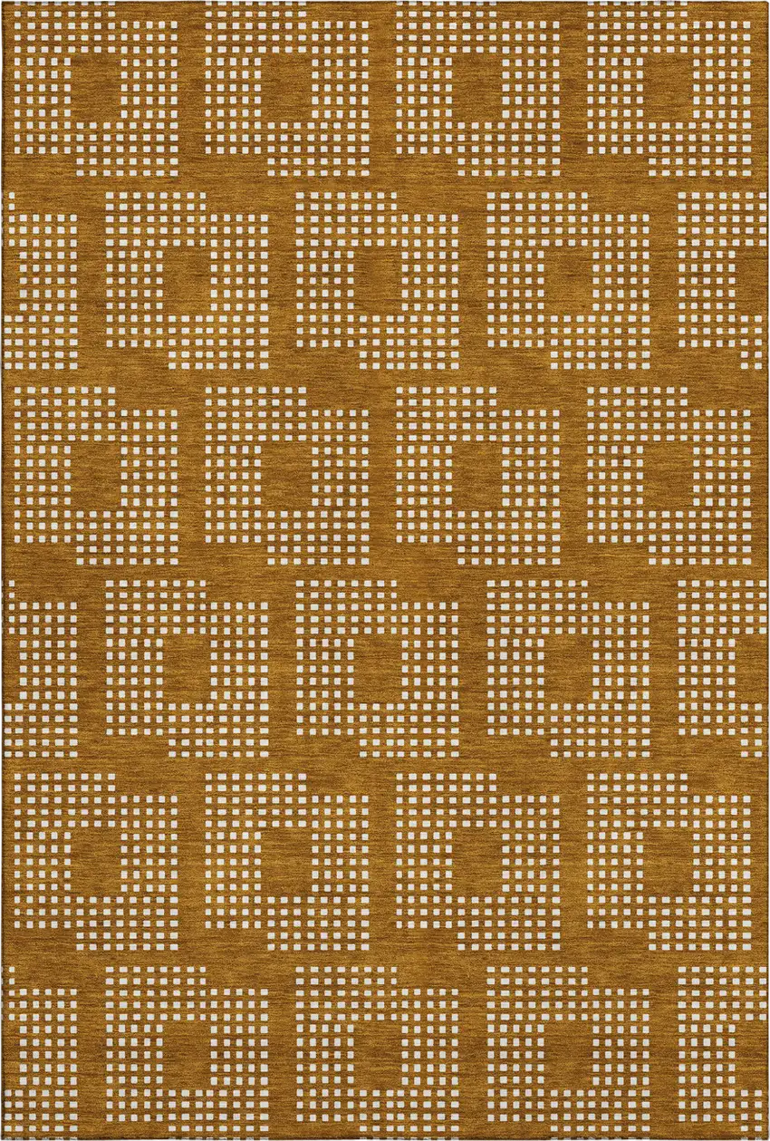 Terra Cotta And Ivory Geometric Washable Area Rug With UV Protection Photo 1