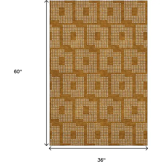 Terra Cotta And Ivory Geometric Washable Area Rug With UV Protection Photo 3