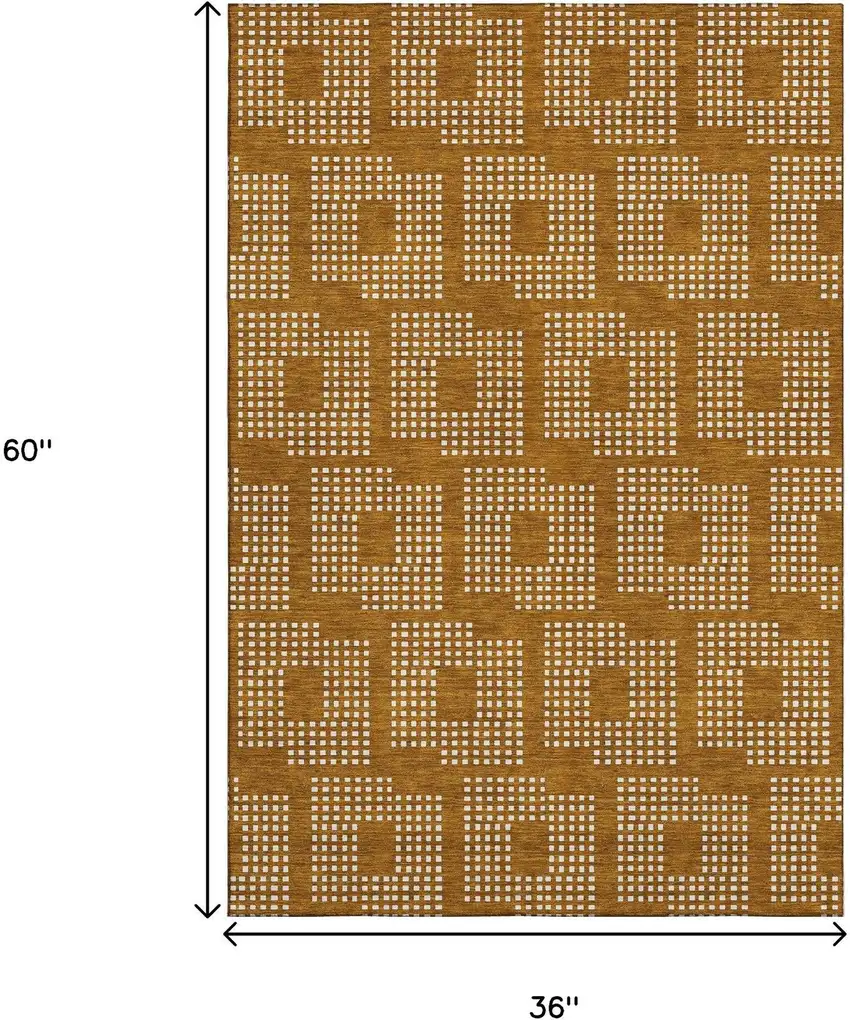 Terra Cotta And Ivory Geometric Washable Area Rug With UV Protection Photo 3