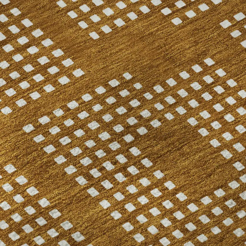 Terra Cotta And Ivory Geometric Washable Area Rug With UV Protection Photo 9