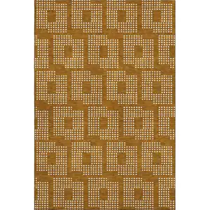 Photo of Terra Cotta And Ivory Geometric Washable Area Rug With UV Protection