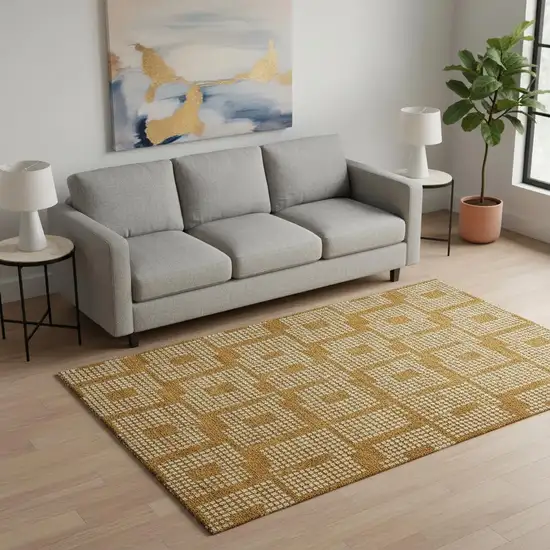 Terra Cotta And Ivory Geometric Washable Area Rug With UV Protection Photo 2