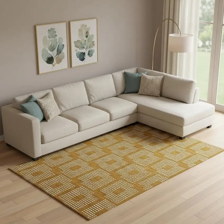 Terra Cotta And Ivory Geometric Washable Area Rug With UV Protection Photo 1