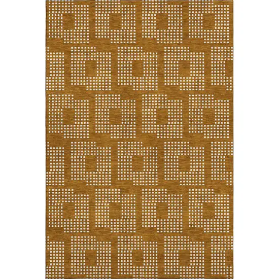 Terra Cotta And Ivory Geometric Washable Area Rug With UV Protection Photo 1