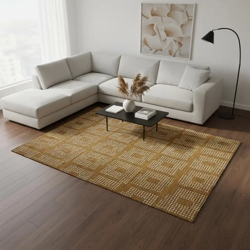 Terra Cotta And Ivory Geometric Washable Area Rug With UV Protection Photo 2