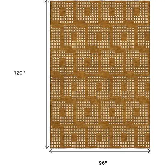 Terra Cotta And Ivory Geometric Washable Area Rug With UV Protection Photo 9
